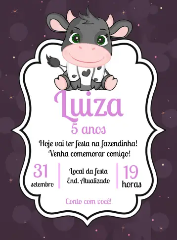 Invitación Vaquita editable y personalizable