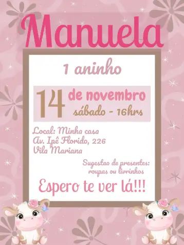 Invite Vaquinha Rosa Year editable and customizable