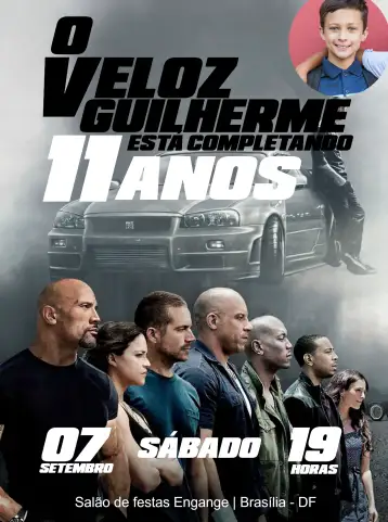 Convite Fast And Furious With Paul's Photo para fast and furious-themed birthday inspired celebration. – tema most searched for (modern, cinematic, black and white, adrenaline, motorsport)