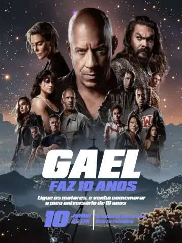 Convite Velozes E Furiosos Preto para aniversário infantil com tema velozes e furiosos. – tema aniversário infantil (preto e branco, estilo moderno, elementos gráficos de carros, inspirado em filmes de ação, temática velozes e furiosos)