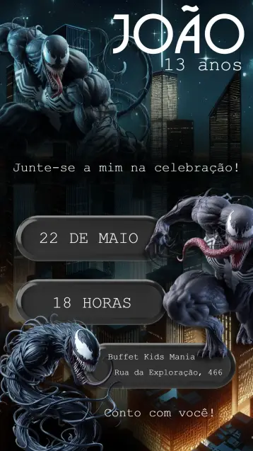 Convite Venom Aventura editável e personalizável