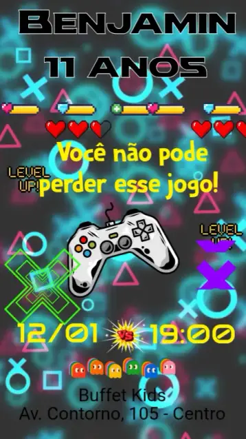 Convite Vídeo Game editável e personalizável