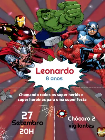 Convite Vingadores Negra para aniversário infantil com tema de super-heróis. – tema mais pesquisados (aquarela, super-heróis, colorido, moderno, infantil)