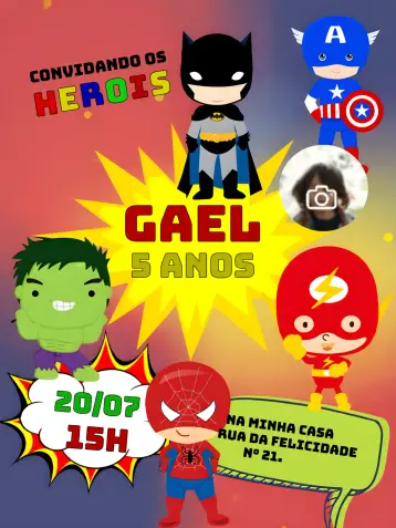 Convite Vingadores Quadrinhos Com Foto Batman editável e personalizável