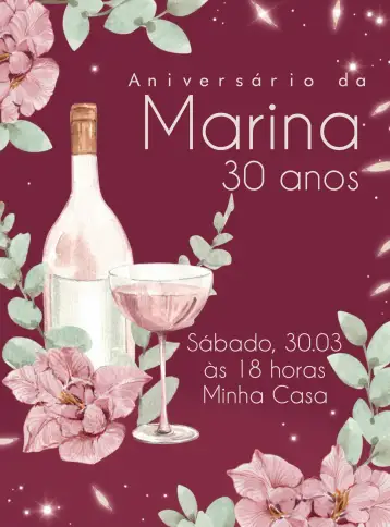 Convite Vino Drinks para cumpleaños adulto con temática de vino y drinks. – tema cumpleaños (floral, moderno, elegante, vintage, minimalista)