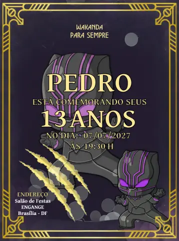 Invitación Wakanda Para Siempre Dorado editable y personalizable