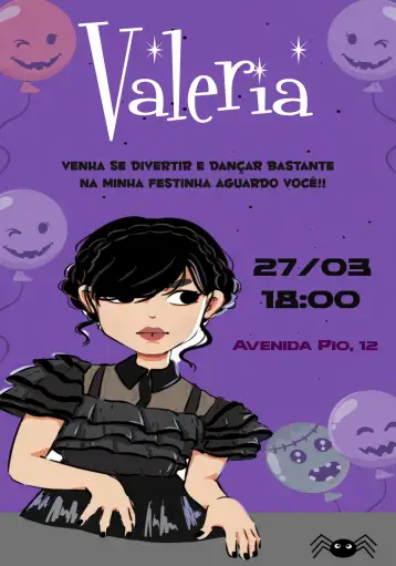 Convite Wandinha Addams Models para birthday with wandinha addams theme. – tema commemorative dates (purple, black, white, themed, fun, modern)