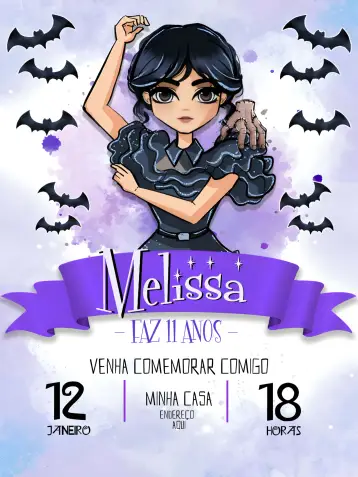 Invite Wednesday Addams Purple editable and customizable