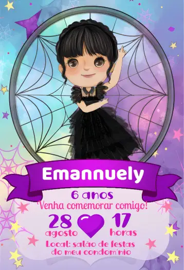 Convite Wandinha Addams Wednesday para wandinha addams themed birthday. – tema most searched for (gothic, themed, dark, vintage, fun)
