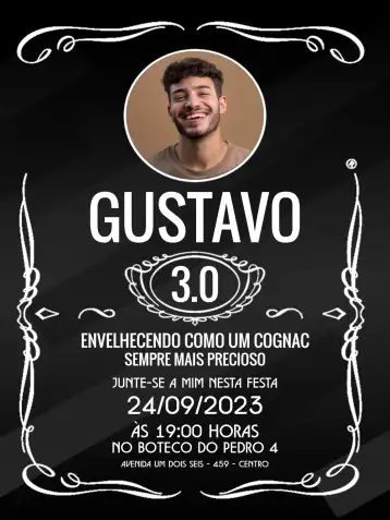 Convite Whisky Jack Daniels Com Foto Branco editável e personalizável
