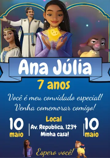 Convite Wish O Poder Dos Desejos Disney editável e personalizável