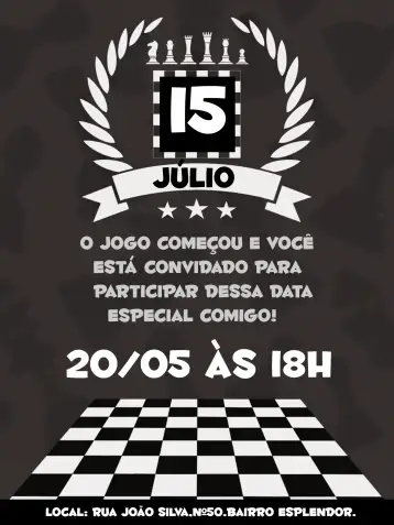 Convite Xadrez Tabuleiro editável e personalizável