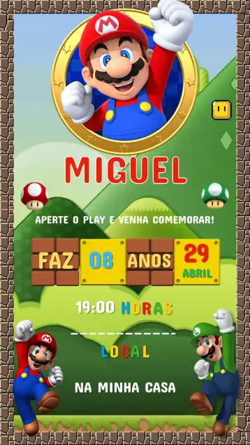 Convite Convite Aniversário Super Mario Bros – Editar Online | Convitede