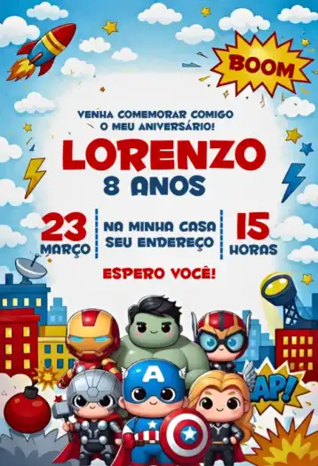Convite Super Herois 2 – Editar Online | Convitede